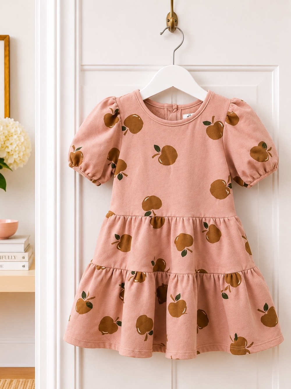 Ohbaby! Honor Dress- Rust Apples Print- Girls Sz. 7-8